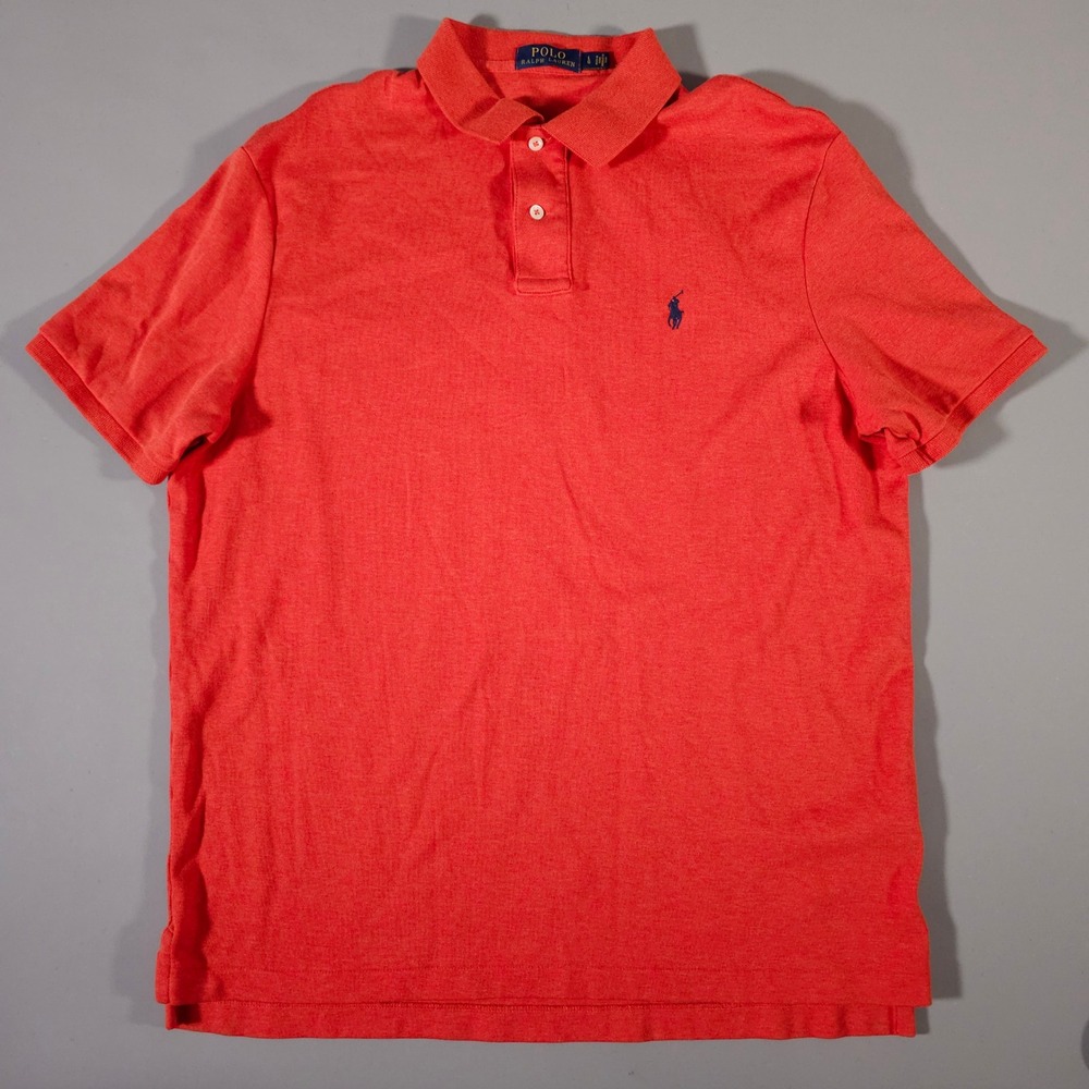 Polo Ralph Lauren Polo Shirt Mens Large Orange Short Sleeve Cotton Pony Logo